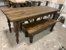 Load image into Gallery viewer, 6ft Narrow Farmhouse Table with Bench and Metal Chairs (Dark Walnut)
