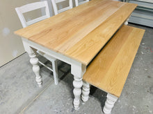 Load image into Gallery viewer, 6ft Narrow Oak Rustic Farmhouse Table with Turned Legs (Natural Oak, White)
