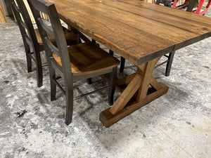 Farmhouse Table With Trestle Base and Chair Option, 6ft Stained Dining and Pedestal Kitchen Set, Wooden Table