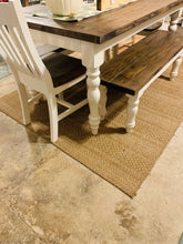 Load image into Gallery viewer, 5ft Dining Table and Benches - Turned Table Legs - Antique White, Dark Walnut - Small Kitchen Table - Breadboard Ends for a Farmhouse Look
