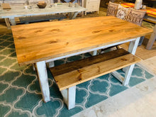 Load image into Gallery viewer, 6ft Classic X Style Farmhouse Table Set with Benches (Early American, Distressed White)
