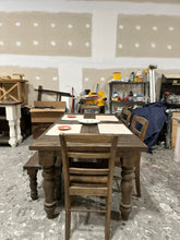 Load image into Gallery viewer, 6ft Rustic Farmhouse Dining Set with Chunky Turned Legs, and Bench in Dark Walnut
