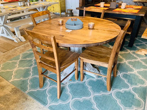 4ft Round Pedestal Farmhouse Table Set with Chairs ( Distressed White Base, Provincial Top)