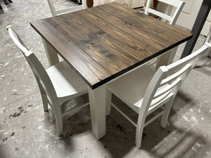 Square Farmhouse Table with Chairs (Dark Walnut, White)