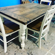 Load image into Gallery viewer, 5ft Turned Leg Farmhouse Table Set with Bench and Chairs (Dark Walnut, Antique White)
