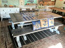 Load image into Gallery viewer, 7ft Classic Pedestal Table With Benches (Distressed White, Gray White Wash)
