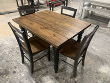 Load image into Gallery viewer, 4ft Modern Farmhouse Table with Turned Legs and Chairs (True Black, Provincial)

