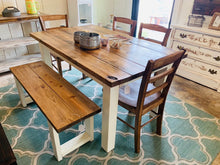 Load image into Gallery viewer, Farmhouse Dining Set - Bench Seating - Early American, Antique White - Wooden Kitchen or Dining Room Table - Rustic Farmhouse Style

