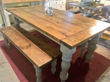 Load image into Gallery viewer, 6ft Farmhouse Table with Chunky Turned Legs and Benches (Provincial, Sun Bleached Gray)
