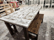 Load image into Gallery viewer, 5ft Farmhouse Table with Benches (Weathered White, Dark Walnut)
