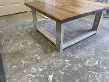 Load image into Gallery viewer, Farmhouse Square Coffee Table (Distressed White, Early American Brown)

