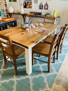 Farmhouse Dining Set - Bench Seating - Early American, Antique White - Wooden Kitchen or Dining Room Table - Rustic Farmhouse Style