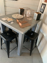 Long Pub Style Farmhouse Table Set, With Stools and Tall Benches, Dark  Walnut Top With White Distressed Base, Tall Farmhouse Table Set 