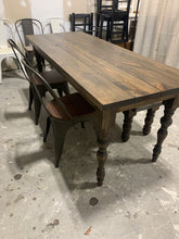 Load image into Gallery viewer, 6ft Narrow Farmhouse Table with Bench and Metal Chairs (Dark Walnut)
