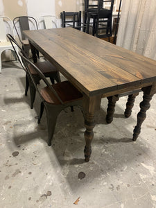 6ft Narrow Farmhouse Table with Bench and Metal Chairs (Dark Walnut)
