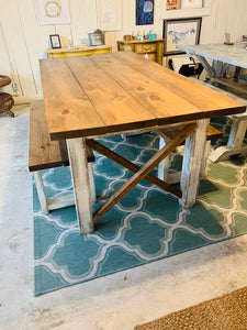 6ft Classic X Style Farmhouse Table Set with Benches (Early American, Distressed White)