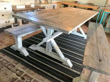 Load image into Gallery viewer, 7ft Classic Pedestal Table With Benches (Distressed White, Gray White Wash)
