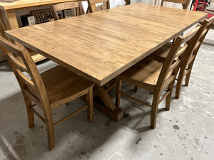 Extendable Trestle Farmhouse Table Two Leaf with Chairs (Provincial)