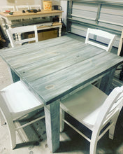 Load image into Gallery viewer, Square Farmhouse Table with Chairs (Gray White Wash, Distressed White)
