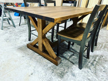 Load image into Gallery viewer, Farmhouse Table With Trestle Base and Chair Option, 6ft Stained Dining and Pedestal Kitchen Set, Wooden Table
