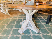 Load image into Gallery viewer, 4ft Round Pedestal Farmhouse Table (Distressed White , Provincial)
