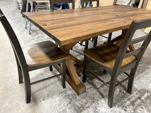 Farmhouse Table With Trestle Base and Chair Option, 6ft Stained Dining and Pedestal Kitchen Set, Wooden Table