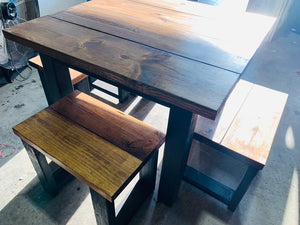 Square Modern Farmhouse Table and Stools (True Black, Provincial)