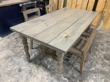 Load image into Gallery viewer, 6ft Turned Leg Farmhouse Table with Chairs (Classic Gray)
