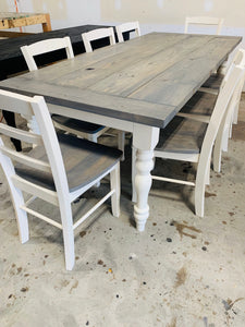 7ft Modern Farmhouse Table with Turned Legs and Chairs (Classic Gray, Antique White)