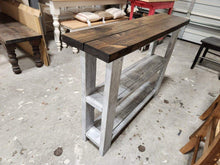 Load image into Gallery viewer, Farmhouse Console Table (Dark Walnut, Distressed White)
