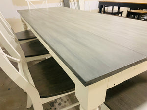 7ft Turned Leg Farmhouse Table with Bench and Chairs (Carbon Gray, White)
