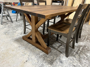 Farmhouse Table With Trestle Base and Chair Option, 6ft Stained Dining and Pedestal Kitchen Set, Wooden Table