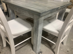 Square Farmhouse Table with Chairs (Gray White Wash, Distressed White)