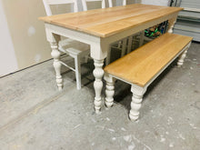 Load image into Gallery viewer, 6ft Narrow Oak Rustic Farmhouse Table with Turned Legs (Natural Oak, White)
