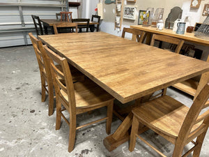 Extendable Trestle Farmhouse Table Two Leaf with Chairs (Provincial)