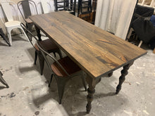 Load image into Gallery viewer, 6ft Narrow Farmhouse Table with Bench and Metal Chairs (Dark Walnut)
