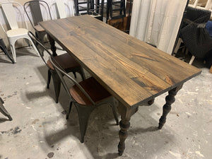 6ft Narrow Farmhouse Table with Bench and Metal Chairs (Dark Walnut)