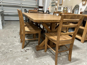 Extendable Trestle Farmhouse Table Two Leaf with Chairs (Provincial)