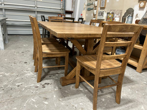 Extendable Trestle Farmhouse Table Two Leaf with Chairs (Provincial)
