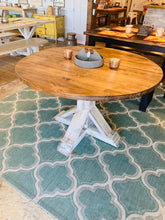 Load image into Gallery viewer, 4ft Round Pedestal Farmhouse Table (Distressed White , Provincial)
