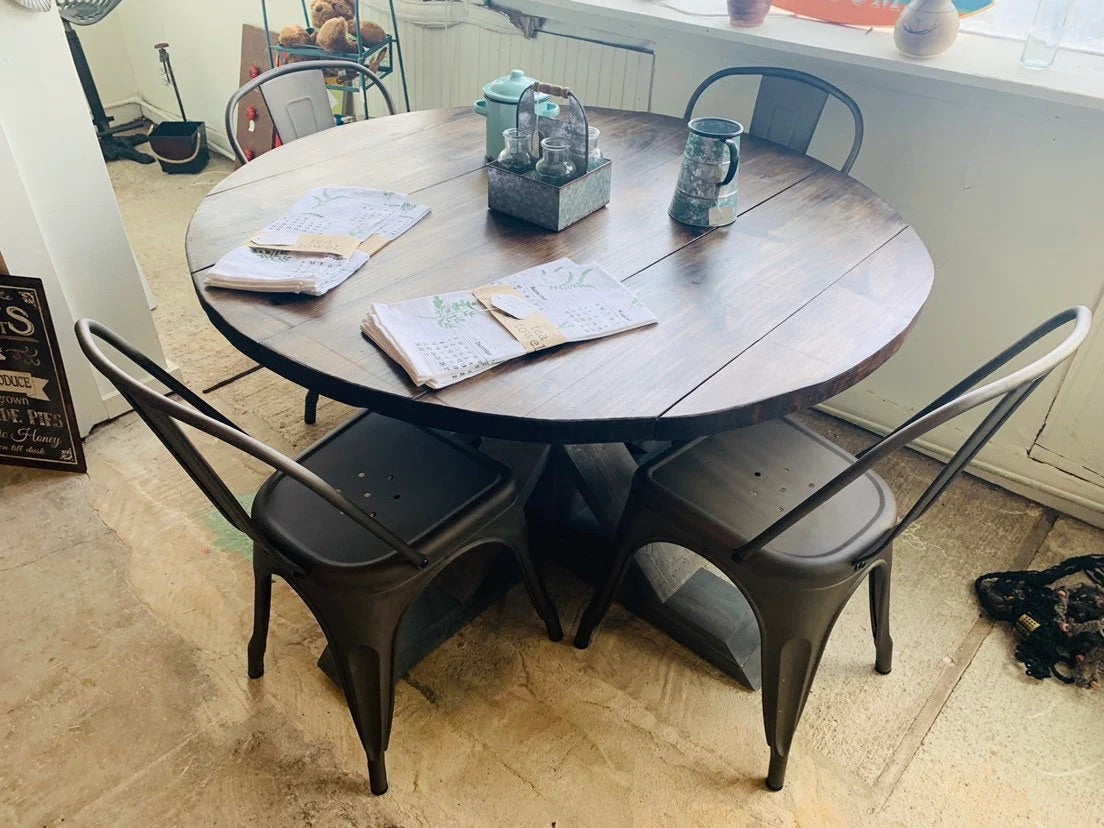Farmhouse table with shop black metal chairs