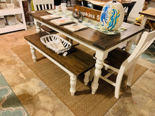 Load image into Gallery viewer, 5ft Dining Table and Benches - Turned Table Legs - Antique White, Dark Walnut - Small Kitchen Table - Breadboard Ends for a Farmhouse Look
