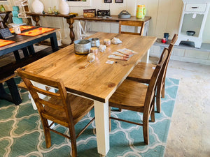 Farmhouse Dining Set - Bench Seating - Early American, Antique White - Wooden Kitchen or Dining Room Table - Rustic Farmhouse Style