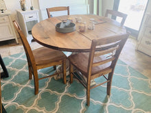 Load image into Gallery viewer, Round Dining Table - Pedestal Base - Farmhouse Round Wooden Kitchen Table - Distressed White, Provincial Brown
