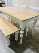 Load image into Gallery viewer, 6ft Narrow Oak Rustic Farmhouse Table with Turned Legs (Natural Oak, White)
