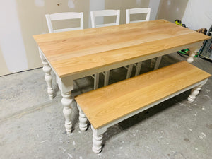 6ft Narrow Oak Rustic Farmhouse Table with Turned Legs (Natural Oak, White)