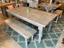 Load image into Gallery viewer, 6ft Chunky Turned Leg Farmhouse Table with Benches (Gray White Wash)
